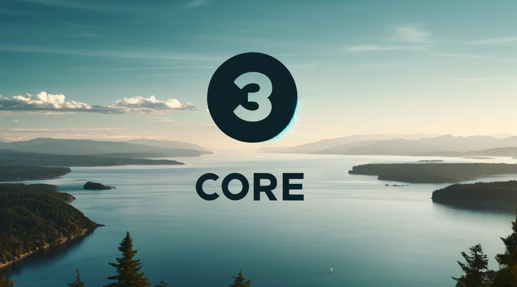 Stunning view of a landscape with CORE 3 logo